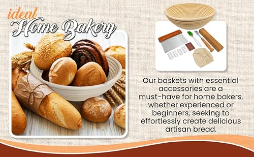 Lithos Bread Proofing Basket Set Of 2-10 Inch Round Banneton Baskets Kit - Splinter-Free Rattan Bowl, Non-Stick, Cloth Liners & 4 Accessories - Bake Bread Gifts For Home Bakers #TOP2