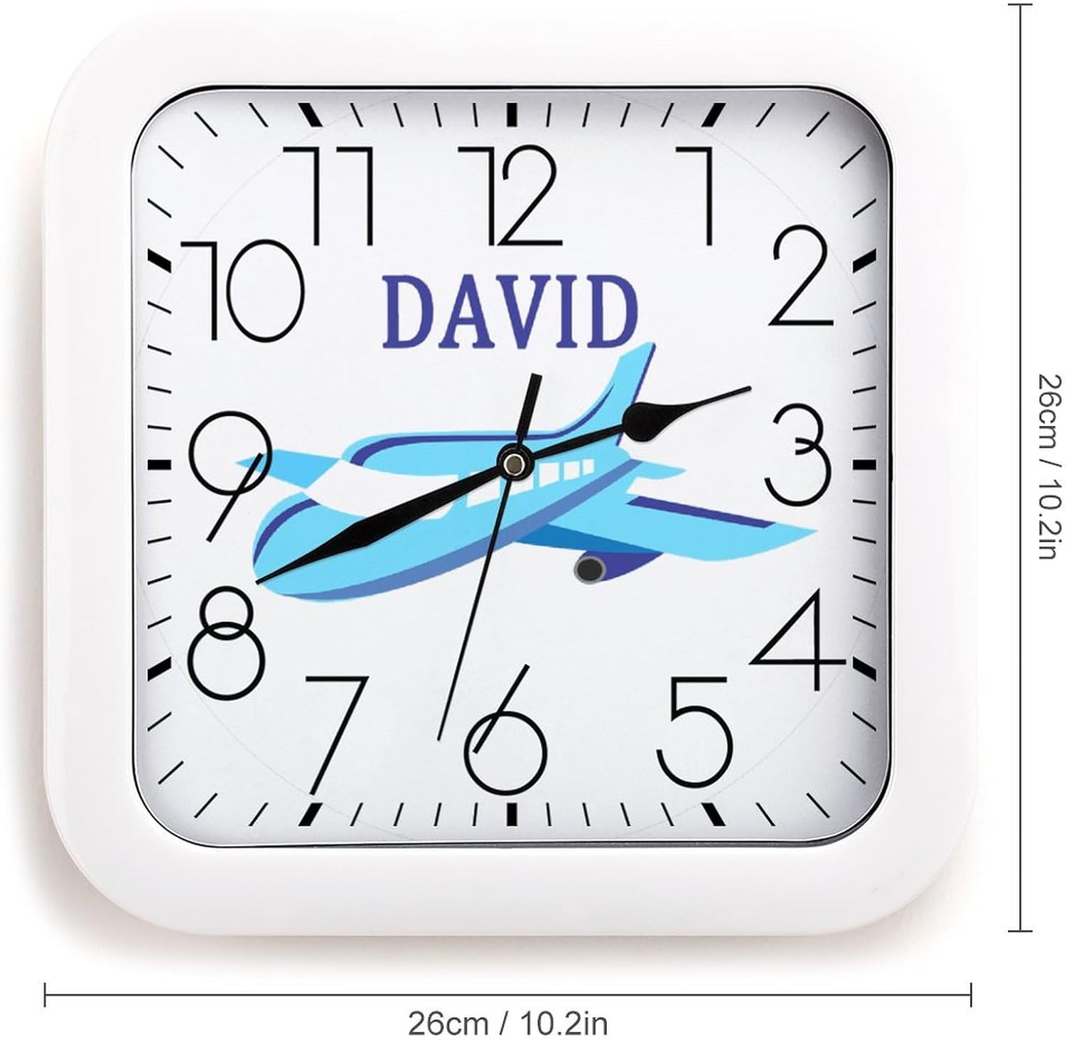 Custom Blue Airplane Rustic PVC Made Wall Clock, Kids Playroom Wall Decor Wall Hanging No Ticking Clock Decor Clock for Home/Kitchen/Bedroom/Living Room/Office/School 10"