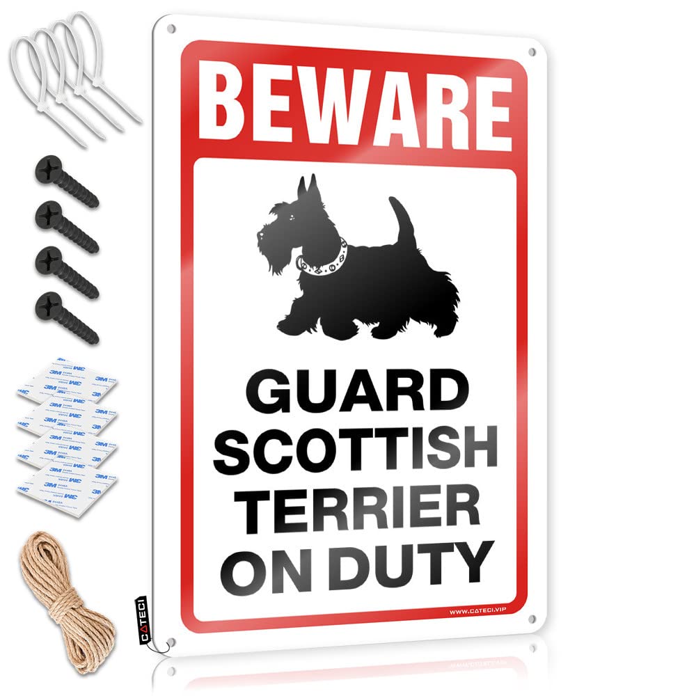 Vpguqarfr Colour Funny Sign Tin Wall Decor | Beware! Guard Scottish Terrier On Duty Distressed For Campsite Home(30X40cm)