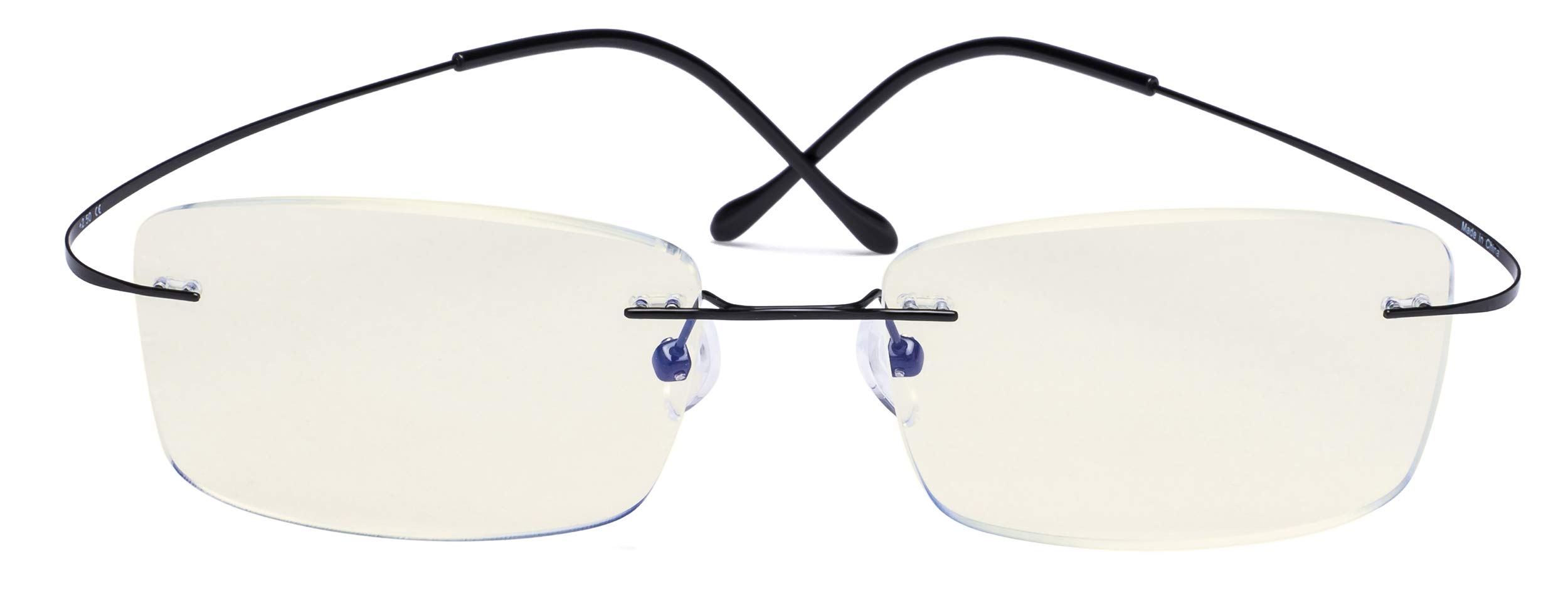 CessBlu Rimless Blue Light Blocking Glasses for Men Reading Computer Titanium Computer Readers Cut UV Rays Bendable