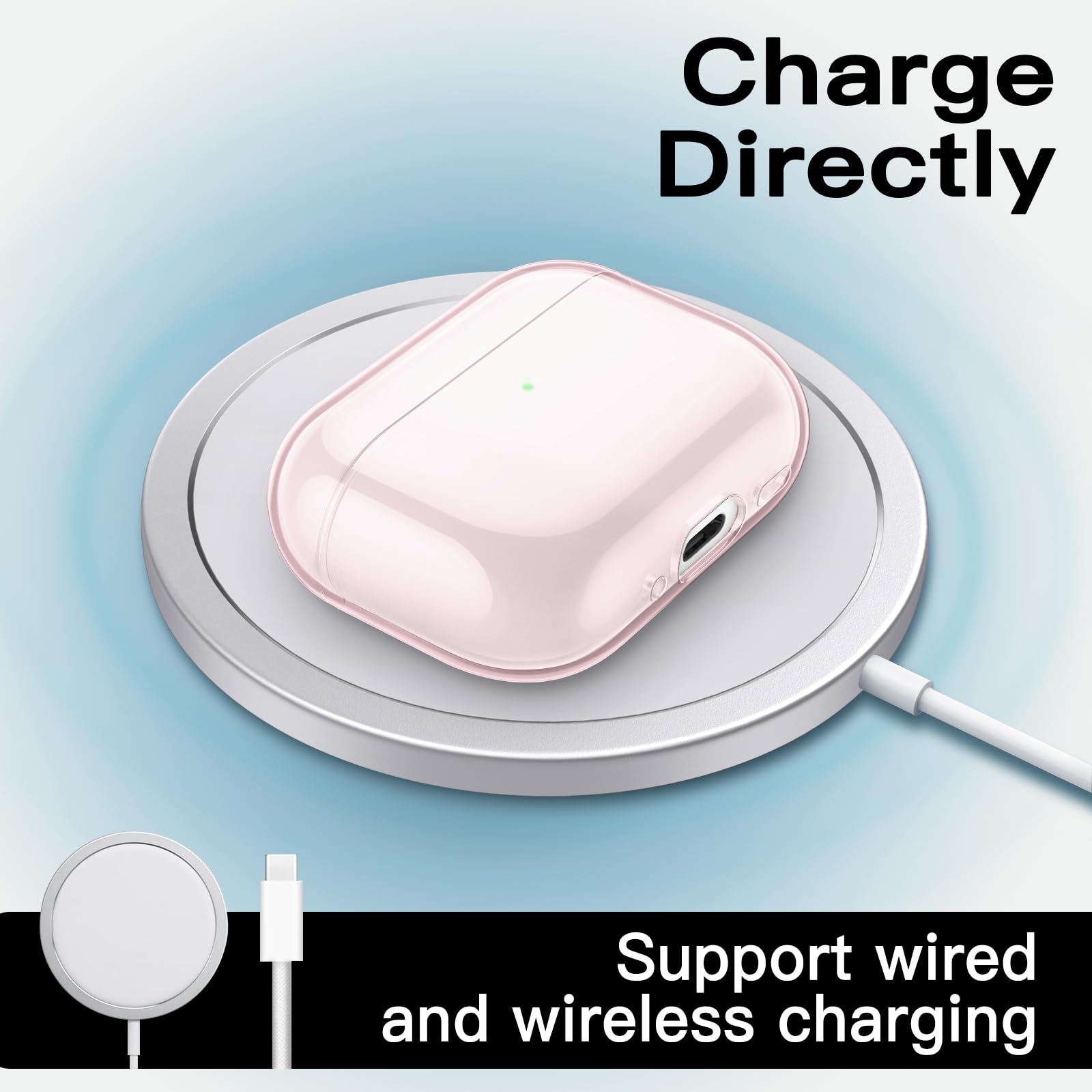 JETech Custodia Cover Chiaro per AirPods Pro 3 (2025) con Portachiavi, TPU Morbido Altamente Trasparente, Protezione Antiurto (Rosa Trasparente)