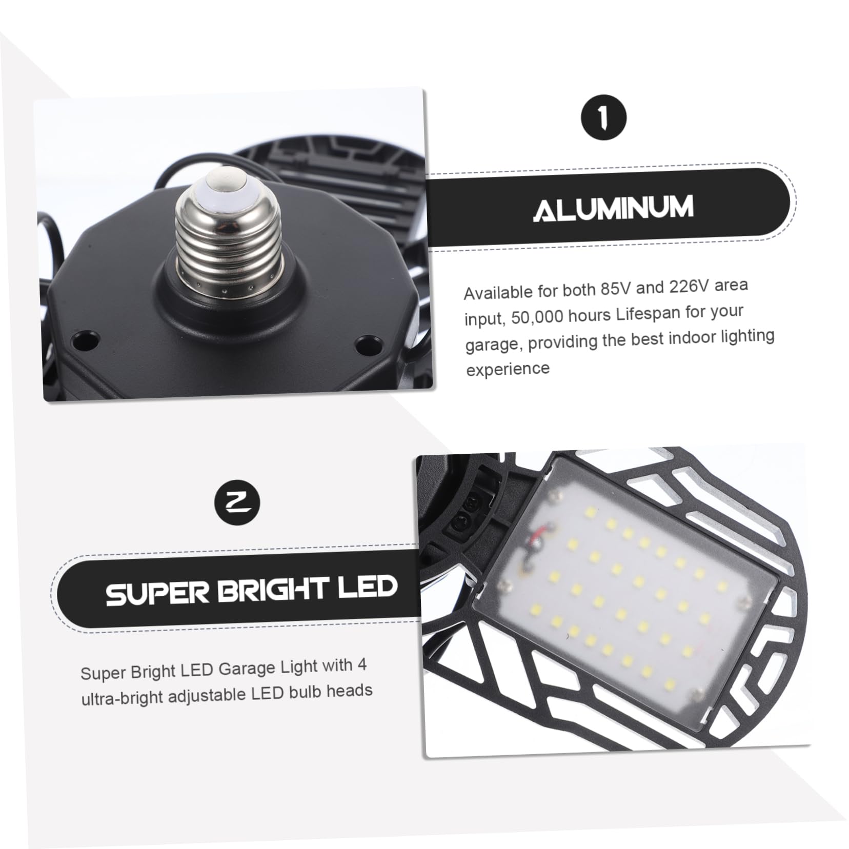 Workshop Folding Light 60W LED Garage 4 Adjustable Bulbs AC85-226V IP65 — view 6