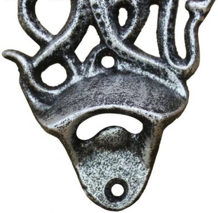 Hampton Nautical K-9116-silver Antique Silver Cast Iron Wall Mounted Octopus Bottle Opener 6" - Vintage Cast Iron Decor - Sea Life