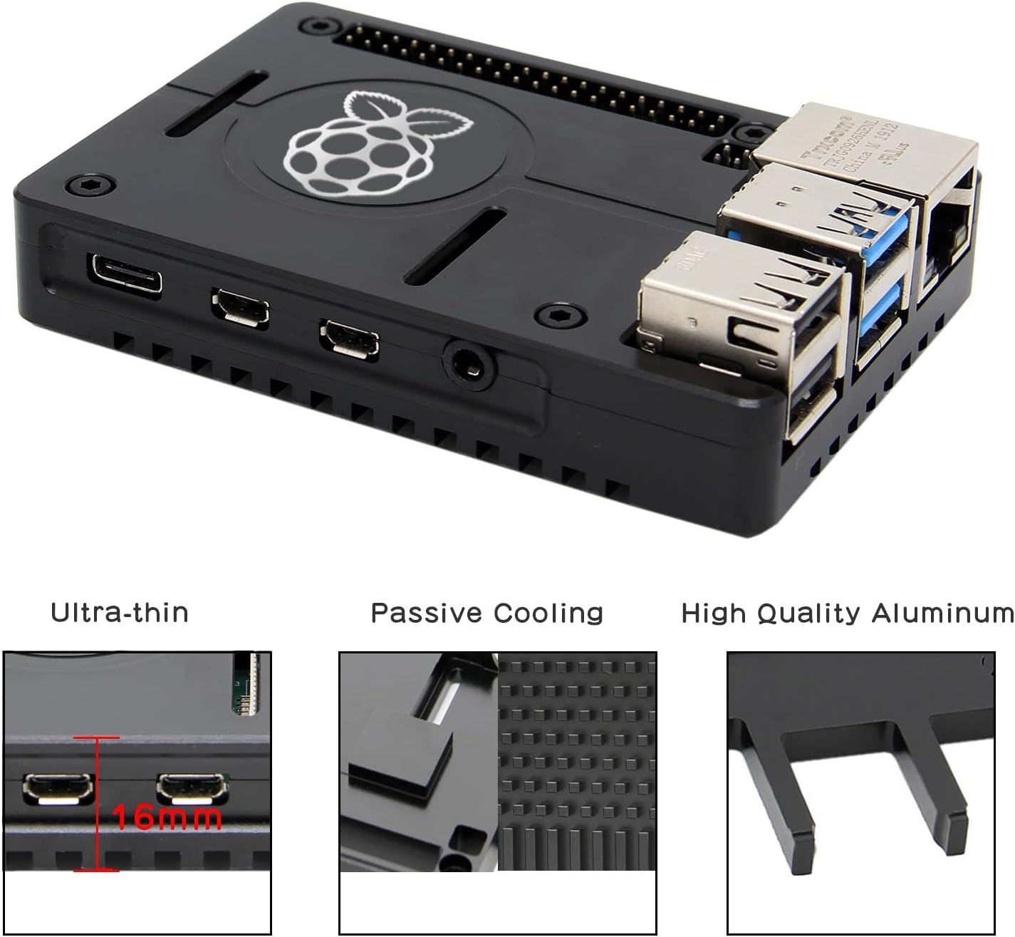 Geekworm N300 Ultra-Thin Aluminum Alloy Heatsink Case for Raspberry Pi 4 | CNC, Passive Cooling, Includes Thermal Pad