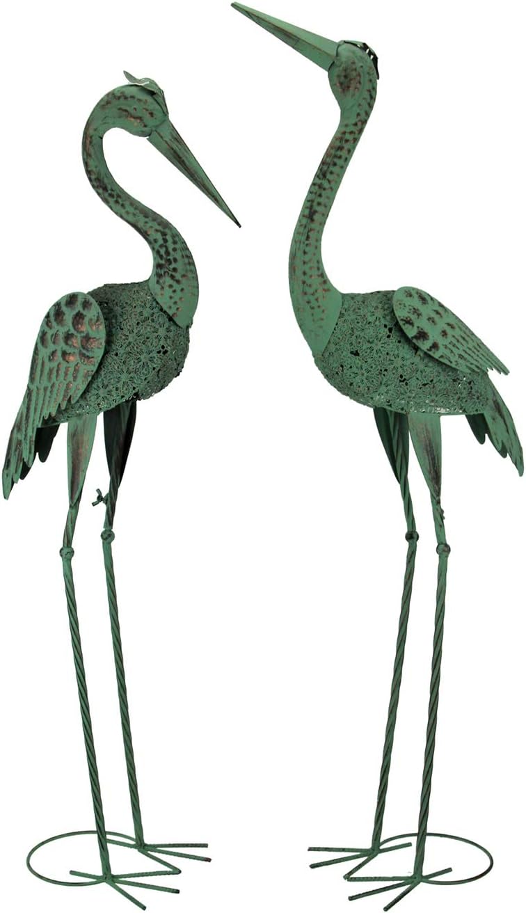 GERSON Verdigris Patina Metal Heron Birds Coastal Decor Statue Set of 2