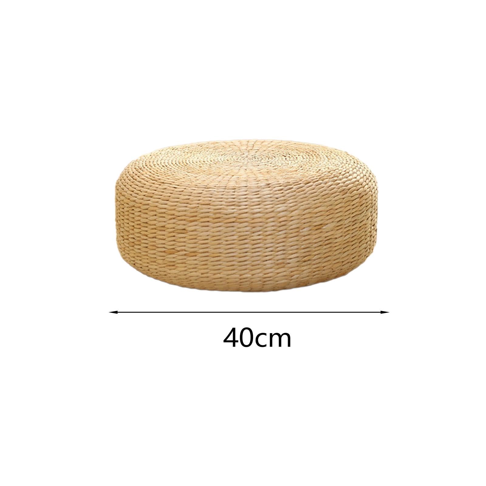 LOVIVER Coussin d'assise de Style Japonais Oreiller de Sol en rotin Fabriqué à la Main Épaissir Coussin de siège Tatami de Lecture Rustique pour Sol intérieur, 40cm de diamètre