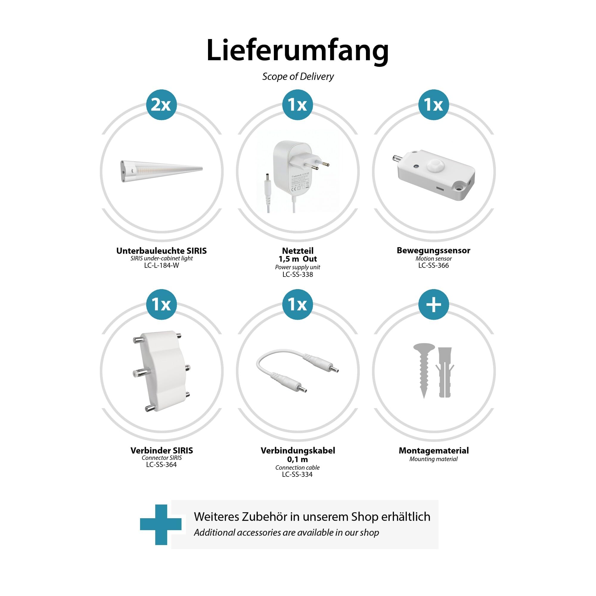 ledscom.de LED Unterbau-Leuchte SIRIS weiß matt, mit Bewegungsmelder, flach, je 90cm, je 1044lm, weiß 2er Set