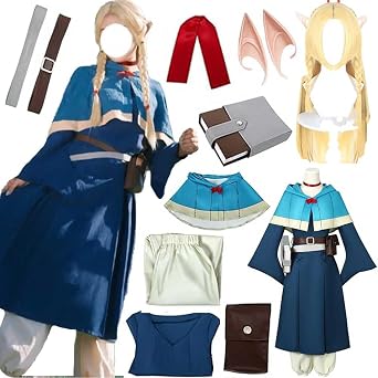 Marcille Cosplay Costume Outfit Delicious In Dungeon Marcille Cosplay Uniform Dress Accessories Blue Women Halloween