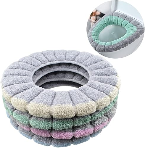 4 almohadillas suaves para asiento de inodoro, más gruesas, más cálidas, elásticas, lavables, se adaptan a todos los asientos de inodoro ovalados