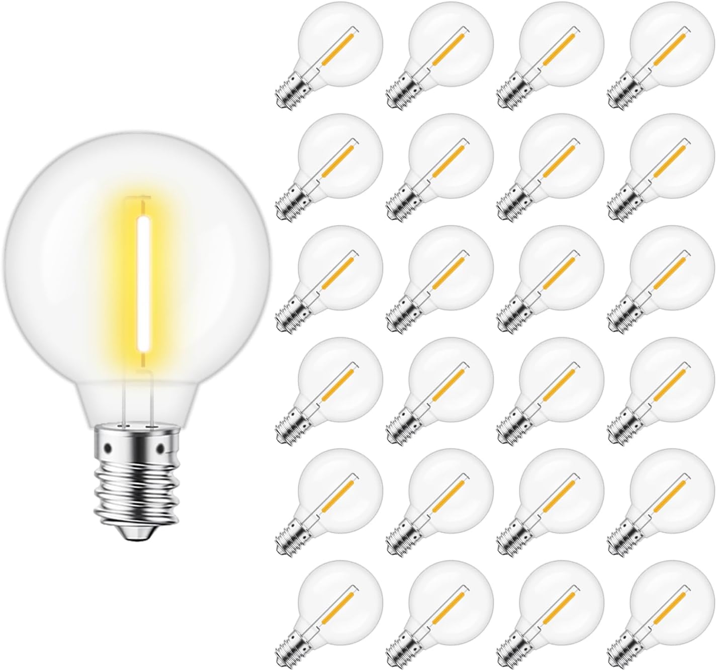 KGC G40 LED String Light Bulbs, 1.5 Inches Shatterproof LED Replacement Bulbs for Outdoor String Lights, 0.6Watt Equvanlent to 7Watt Incandescant Bulbs, E12 Screw Base, 2200K (Warm White 25Pack)