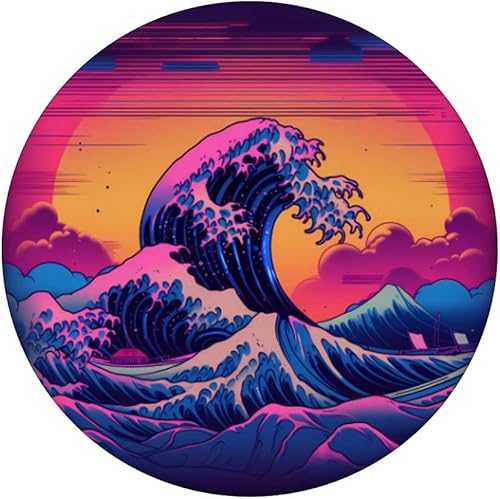 Miniatura 3 de Synthwave - PopSockets de arte japonés con gran ola de Kanagawa PopSockets intercambiables