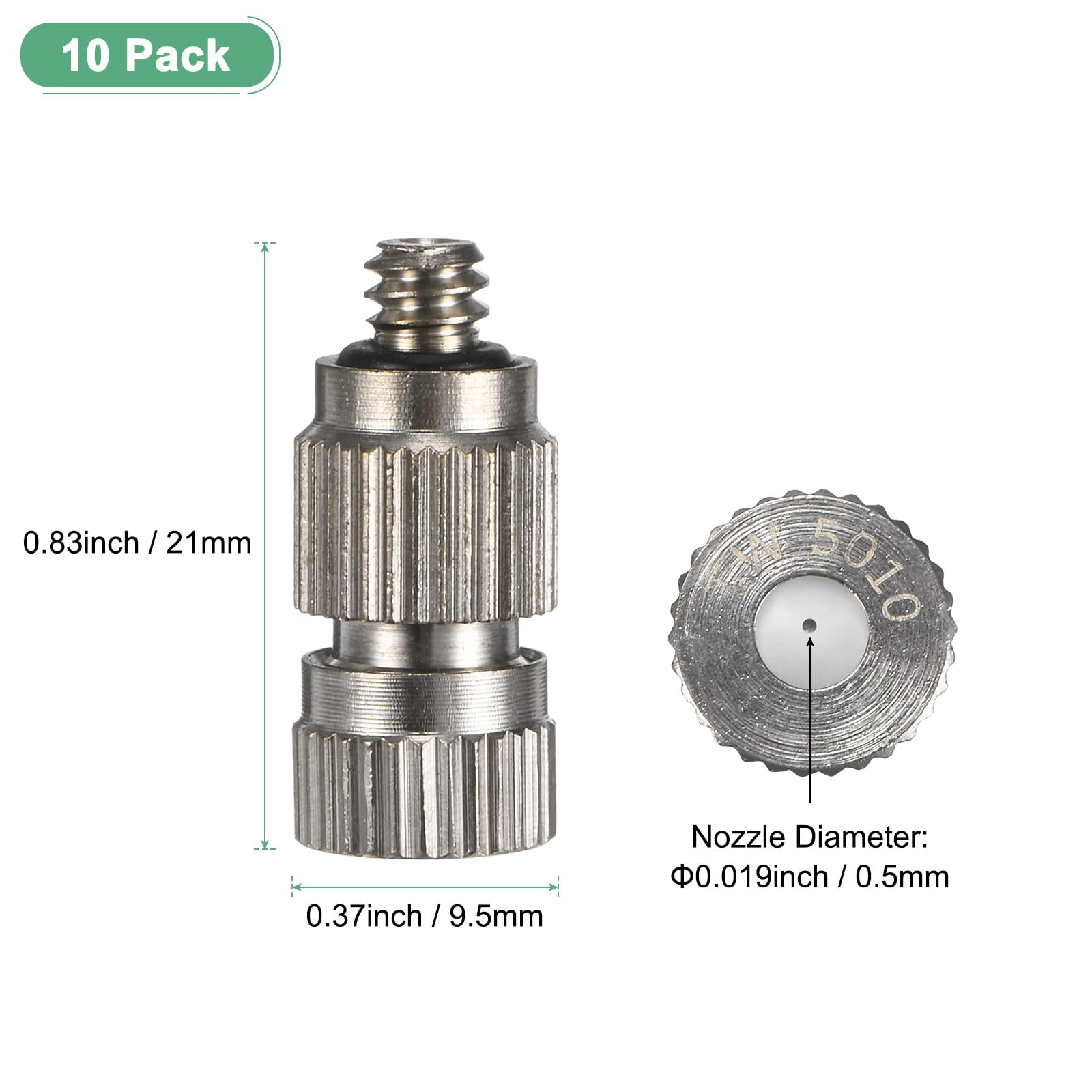 10er-Pack Messing-Sprühdüsen, 0,5 mm Öffnungsdurchmesser. Sprühdüsen aus Messing, Hochdruck-Sprühdüsenkopf für Außenkühlsysteme/Gewächshäuser/Landschaftsbau [3/16" Gewinde]