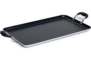 IMUSA USA | Non-Stick 19x12" Aluminum Flat Two Burner Griddle | PFOA-Free | Black