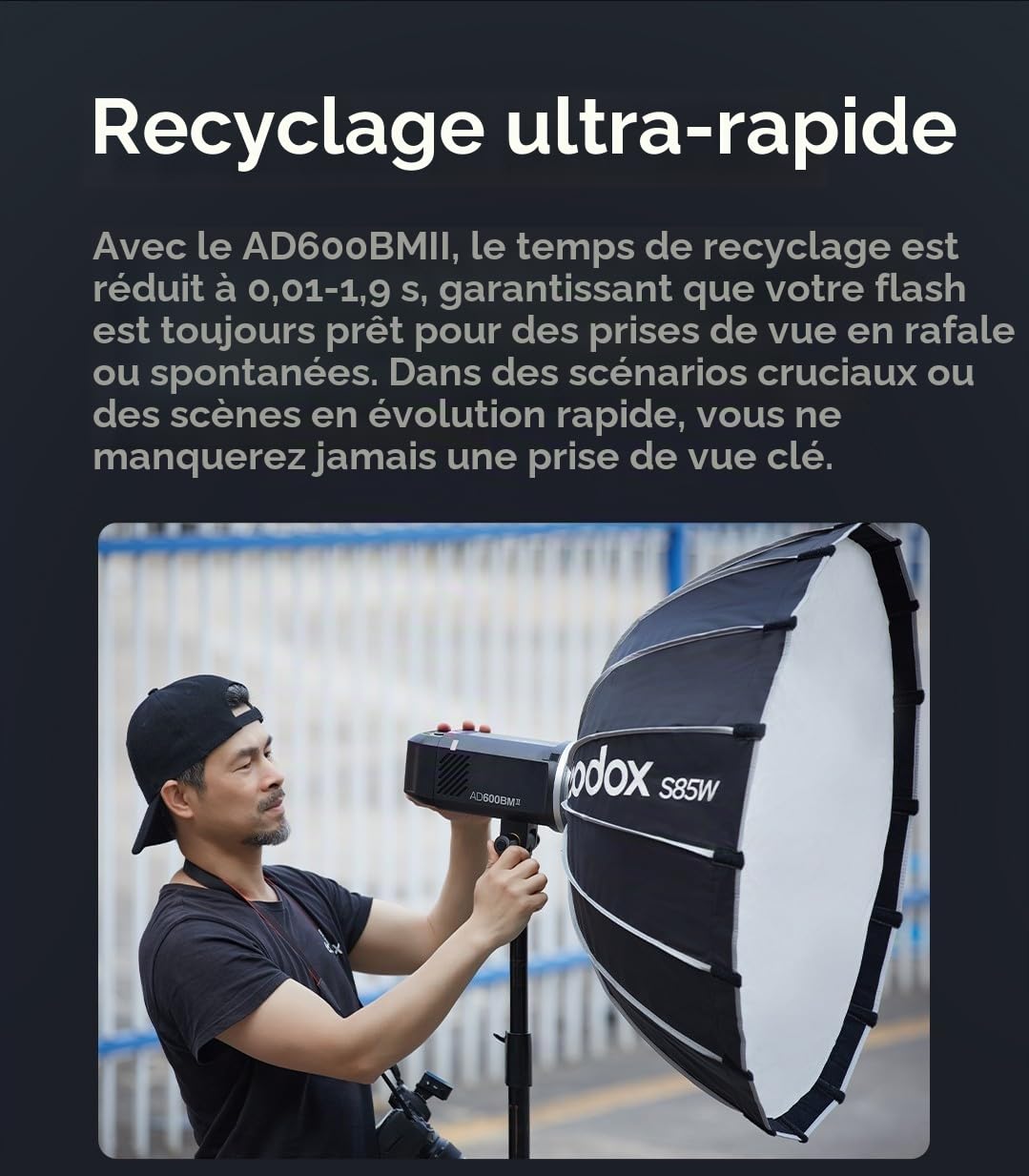 Godox AD600BMII AD600BM II AD600 BM II Bowens Mount 600Ws GN87 HSS Flash stroboscopique extérieur Monolight,Temps de Recyclage de 0,01 à 1,9 s, Batterie au Lithium 10,8 V/8940 mAh