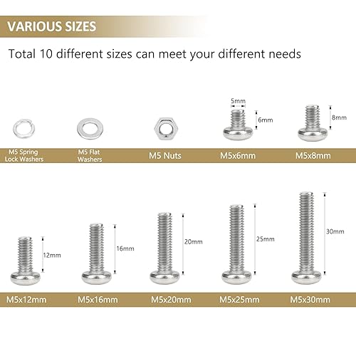 Miniatura 3 de Juego de 212 tornillos Phillips M5 x 681216 20251.181 in Phillips Tornillos de máquina de cabeza cacerola Kit surtido de tuercas y arandelas de