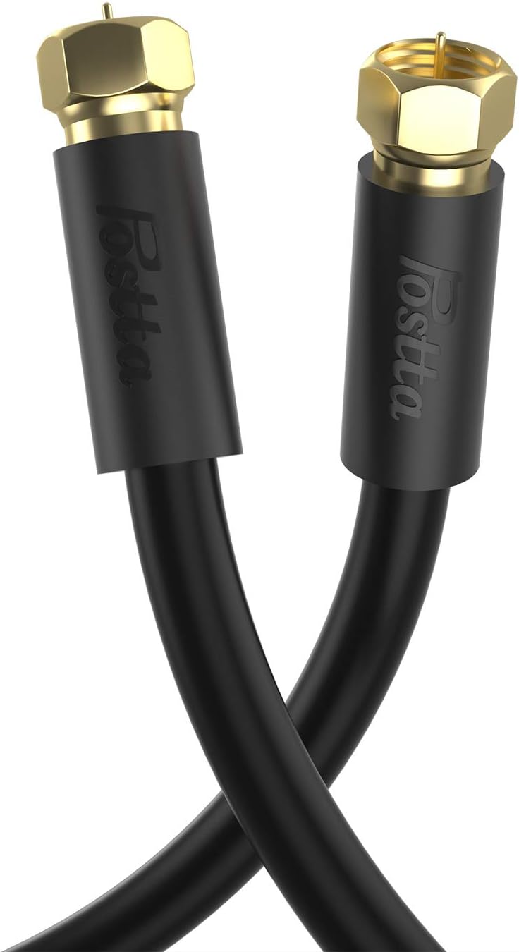Postta Coaxial Cable(20 Feet) Triple Shielded Digital RG6 Antenna Cable with F-Male Connector Pin-Black
