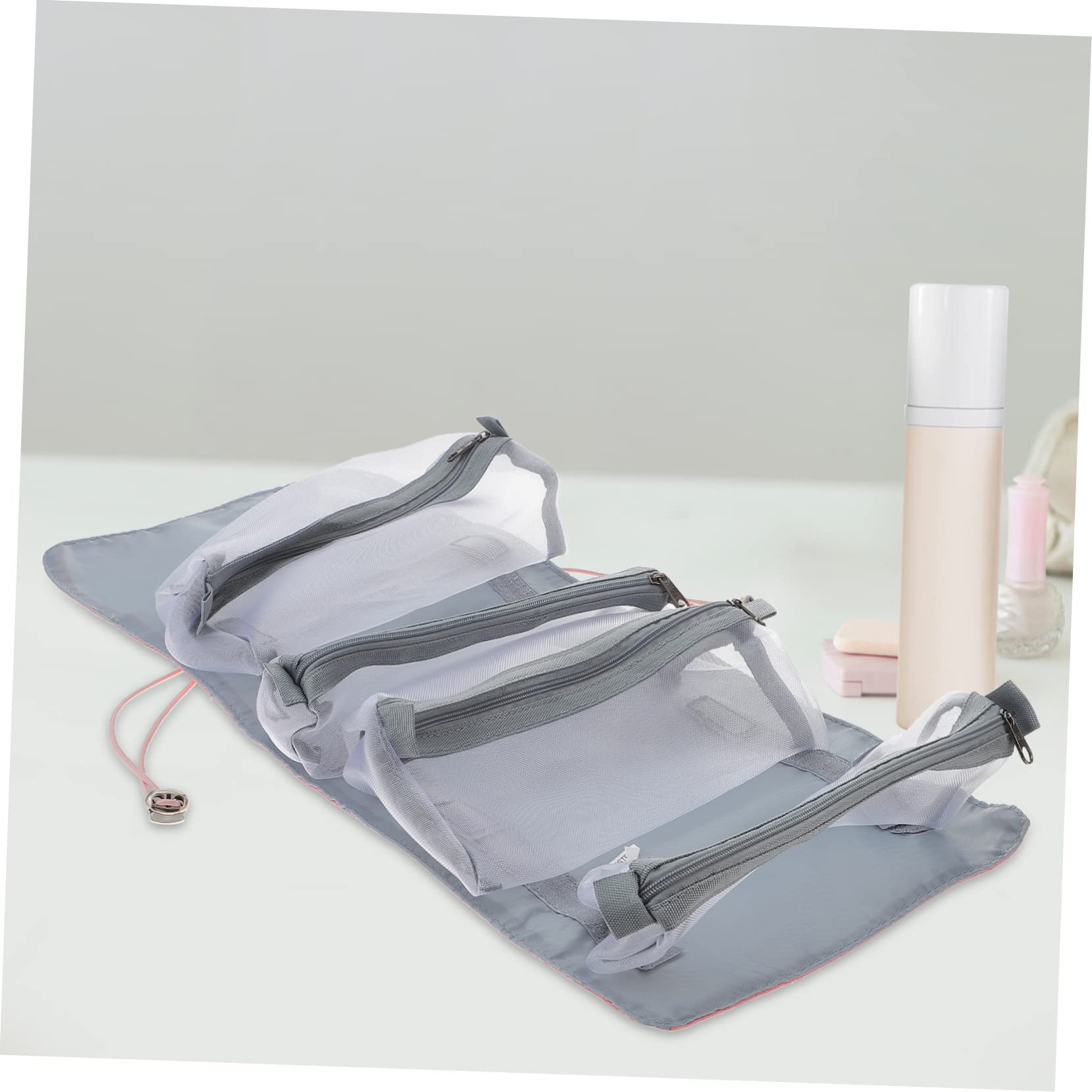 MAGICLULU 3 Piezas 4 En 1 Bolsa Cosméticos Bolsa Maquillaje Plegable Neceser 4 En 1 Artículos Tocador para Mujeres Organizador Bolso para Bolso Viajar PU Rosa Artículos Aseo