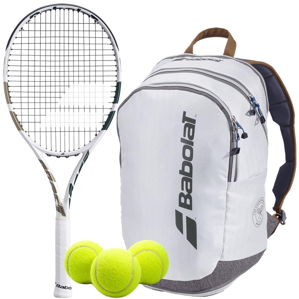 Babolat Boost Drive Wimbledon Strung Tennis Racquet (White/Champagne Green)  Optional Bag, Balls, Grips