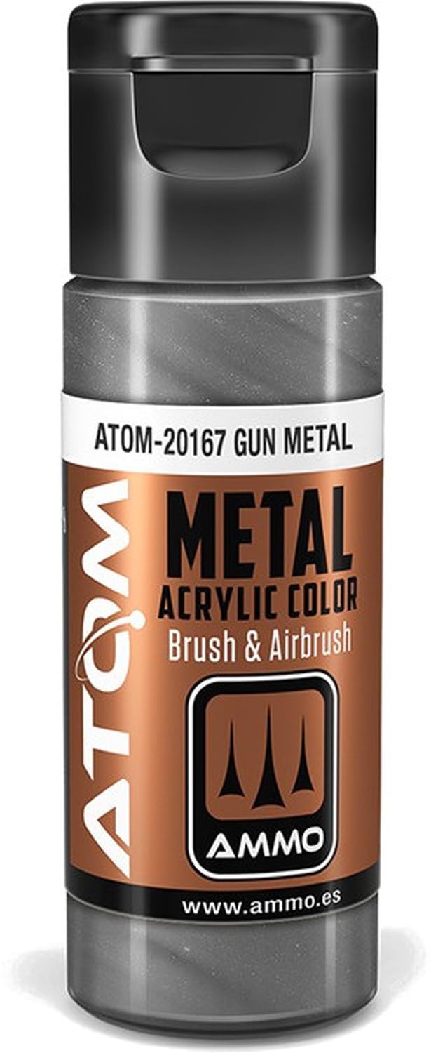 AMMO of Mig Jimenez S.L Atom: Metallic Gun Metal Acrylic Paint 20ml Bottle