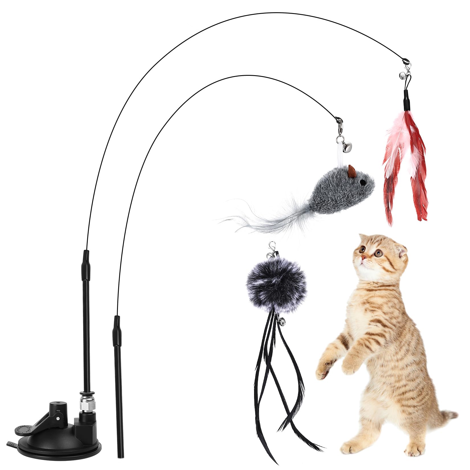 Wukemaoyi 2 Pcs Juguetes Gatos Interactivos, Juguete Interactivo Gato, Juguetes para Gatos Interactivos, Juguete Gato con Ventosa y Plumas Pajaros para Gatos, Juguete Gato Interactivo, con 3 Pájaros