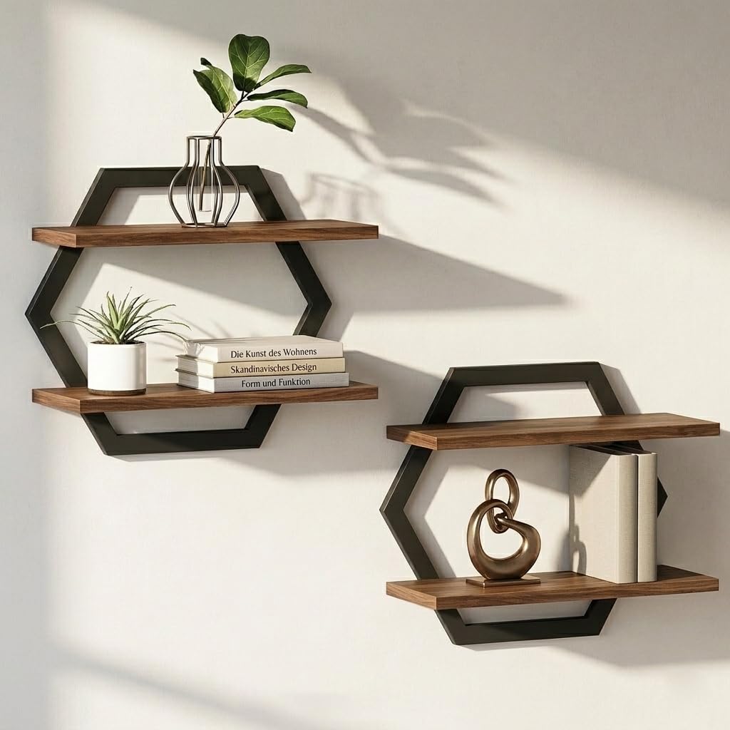 2 sztuki Półka ścienna, drewniane półki ścienne, DIY Deco pływający półka, pływająca półka do przechowywania do domu, salonu, sypialni, biura, łazienki, kuchni