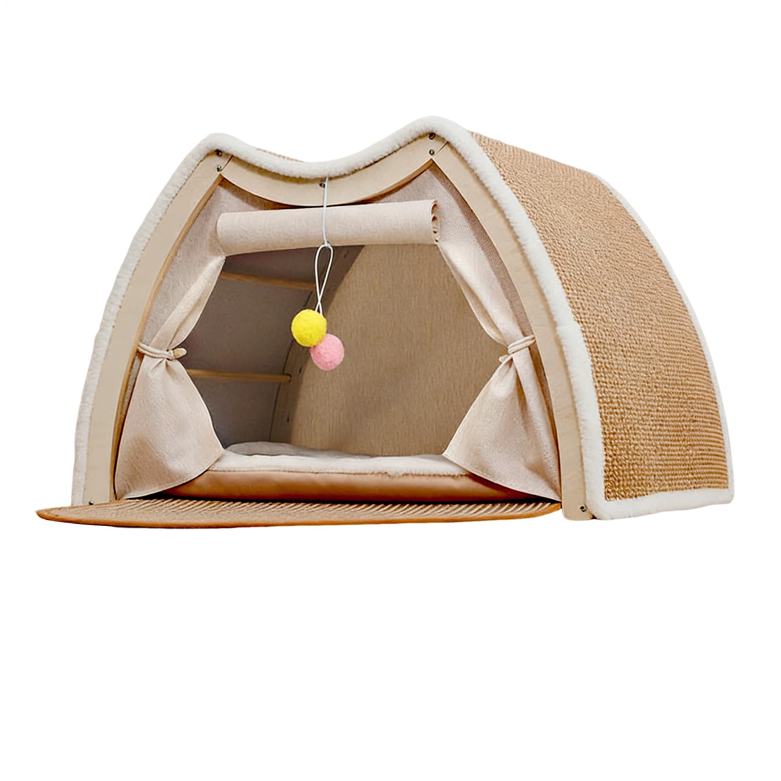 Tienda Cama Gatos Casa de Descanso y Juego con Rascador de Sisal | Villa Cálida De Gatos En Invierno en Interior del Hogar Dormitorio Habitación de Mascotas Suelo Invierno