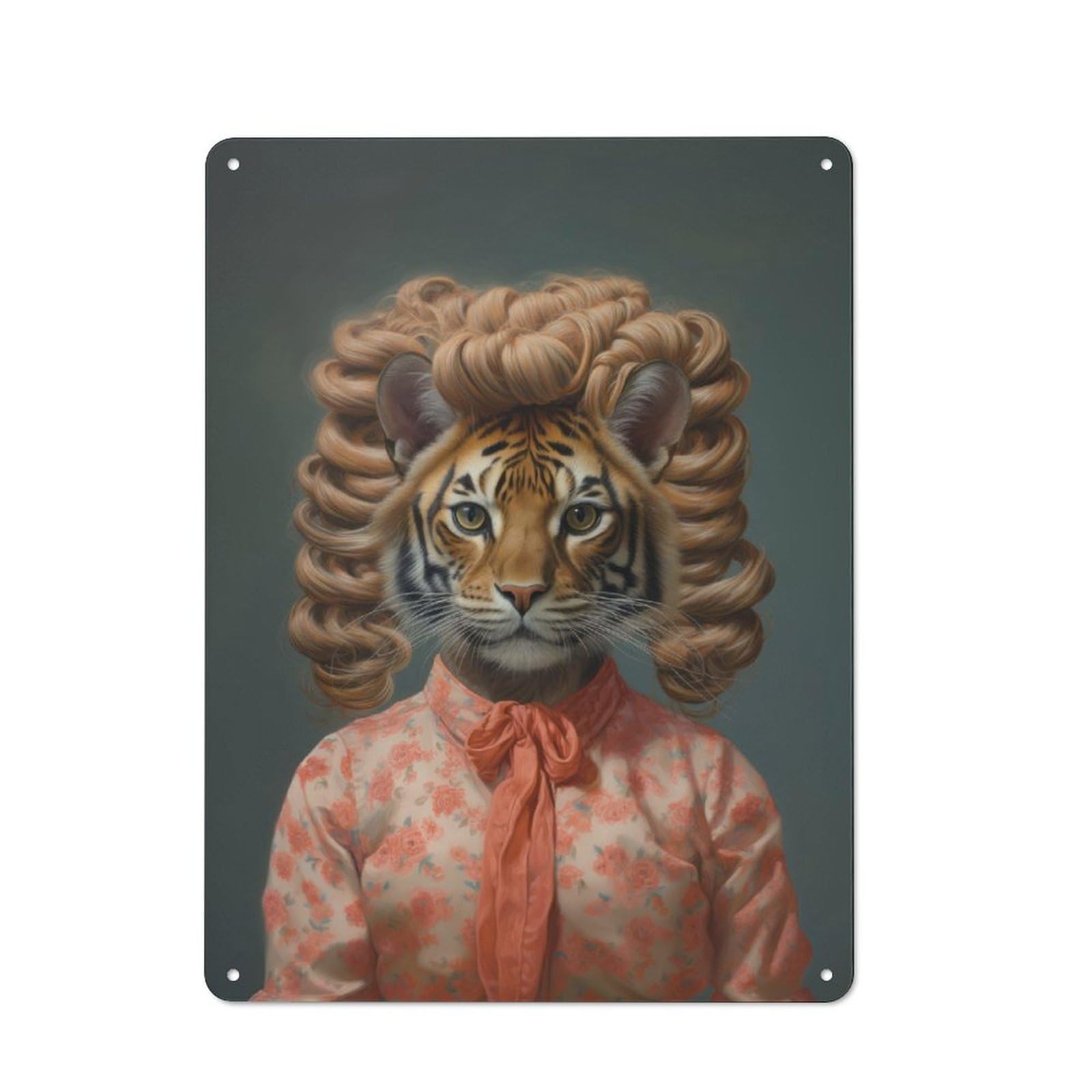 Junmoney A Tiger With Curly Hair Metal Wall Sign 40X30cm Featuring For Garage Wall, A Housewarming Gift For People Furnishing A Garage