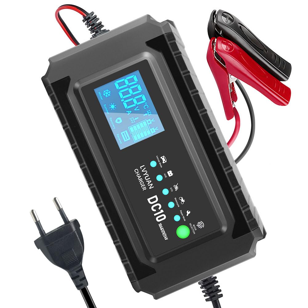 LVYUAN 10A Intelligent Fully Automatic Car Battery Charger 12V/24V 4-150Ah Trickle Charger Truck Car Boat Motorcycle