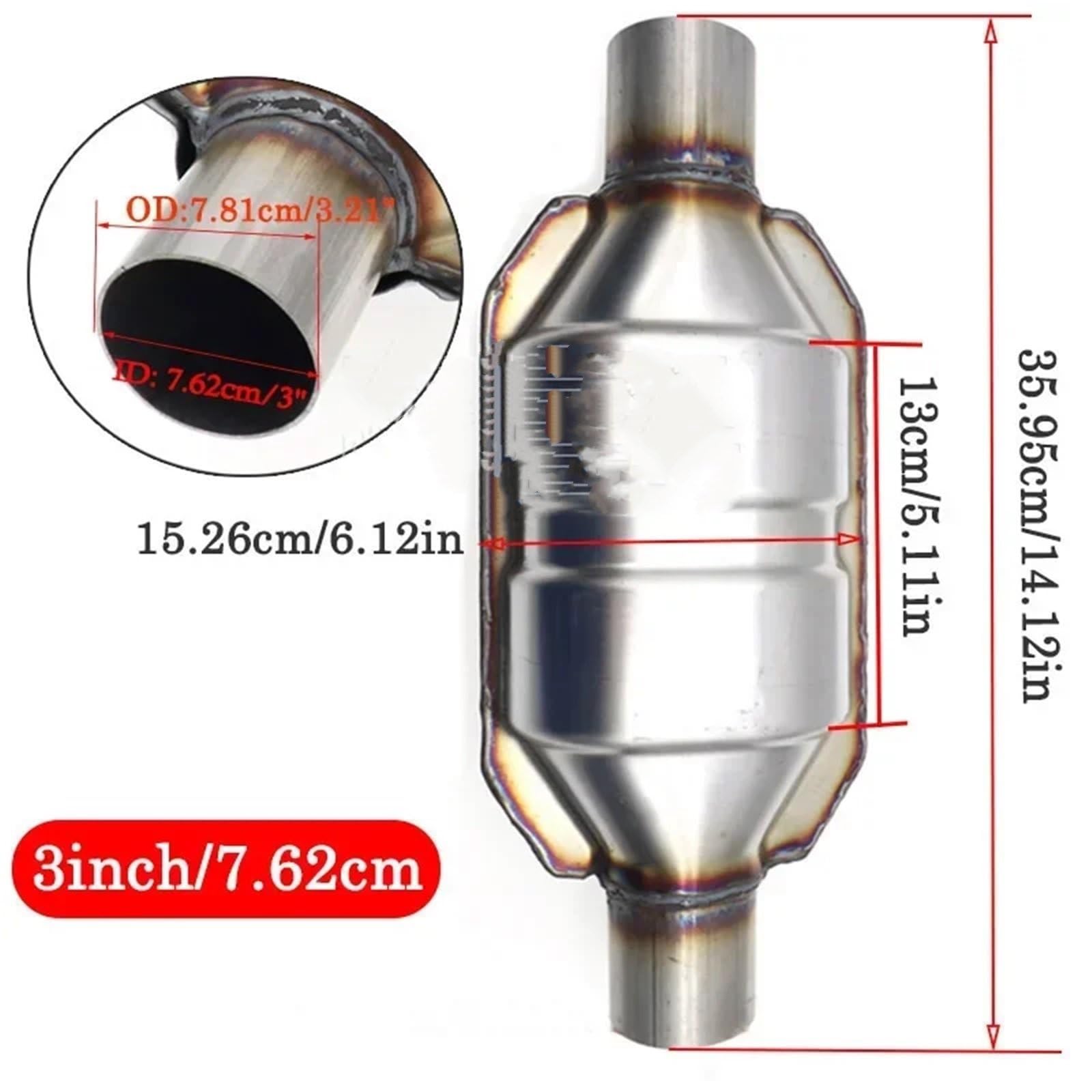Catalizzatore Convertitore catalitico universale da 2'', 2,25'', 2,5'', 3" 400 celle, marmitta ad alto flusso, convertitore catalitico Euro 1 rotondo