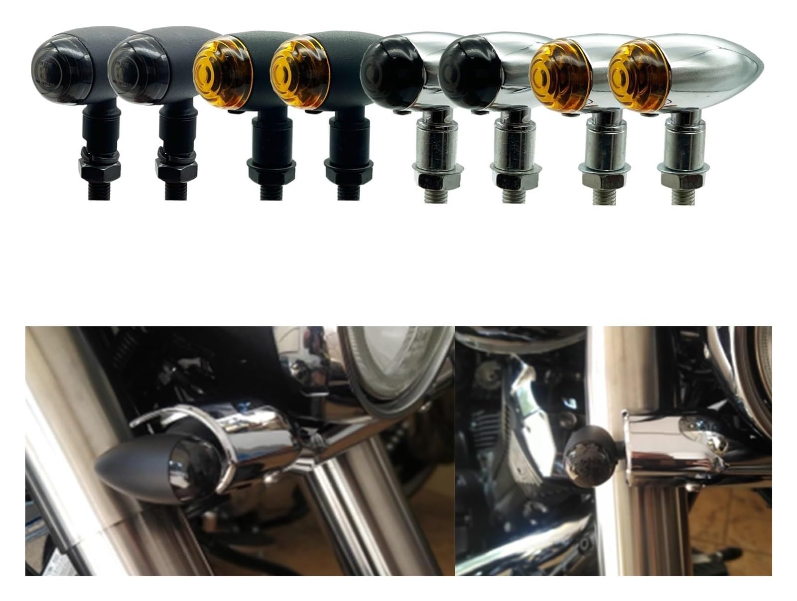 Señal Giro Motocicleta para Cruiser Chopper para Yamaha Intermitentes Tipo Bala para Motocicleta Luces Lámpara Negra(4 PCS Yellow A)
