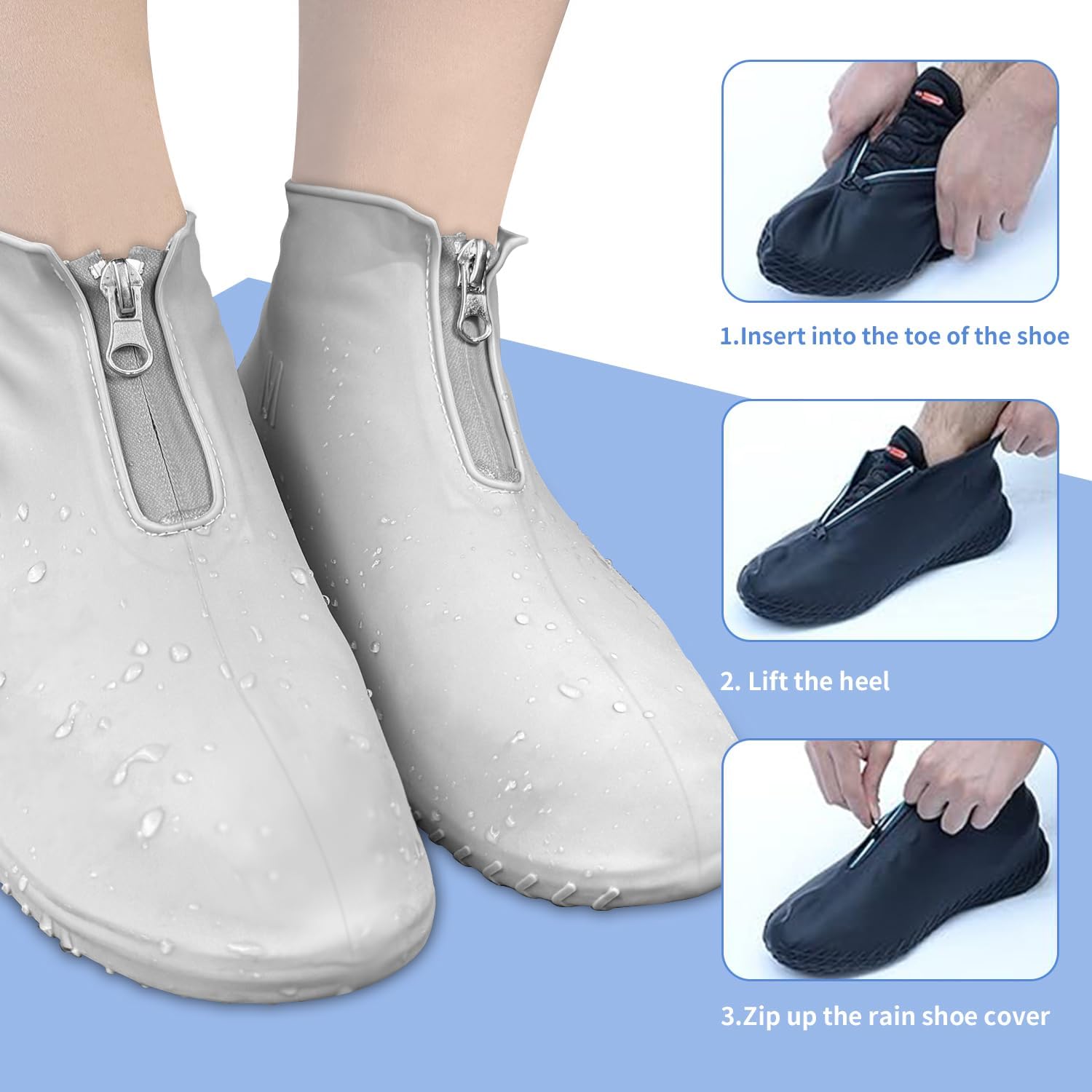 Waterproof Shoe Covers,Upgrade Reusable Rain Shoe Galoshes with Zipper,Resistant Snow Overshoes,Foldable Shoe Protectors,Non-Slip Washable Rain Snow Bowling Travel Indoor Outdoor Overshoe - Image 5