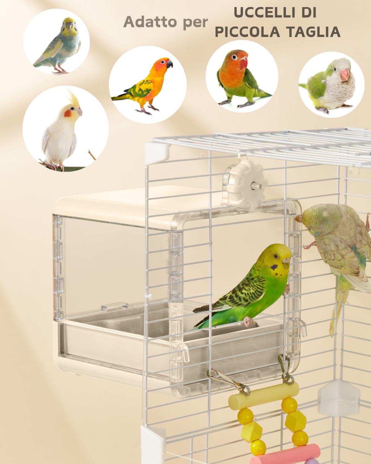 Bagno per uccelli per gabbia, ciotola per uccelli sospesa, accessori per gabbia per uccelli adatti a uccelli di piccole e medie dimensioni, pappagalli, inseparabili, fringuelli, parrocchetti (Bianco)
