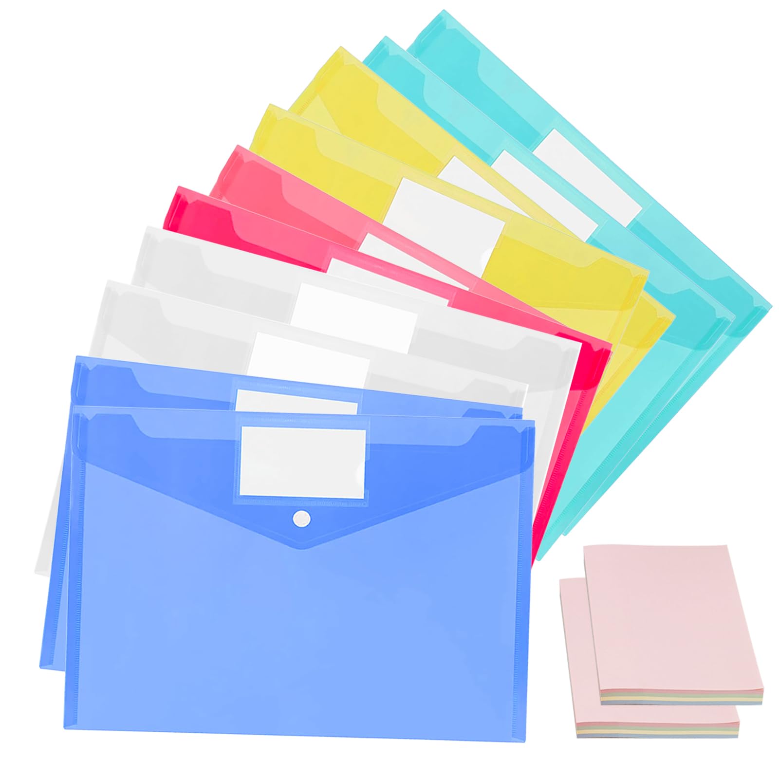 Premium Plastic Envelopes Poly Envelopes Waterproof Document Folders Clear Plastic File Folders A4-Size File-Envelope with Sticky Notes, Clear File Organizer for Office Home School Supplies,10 Pack