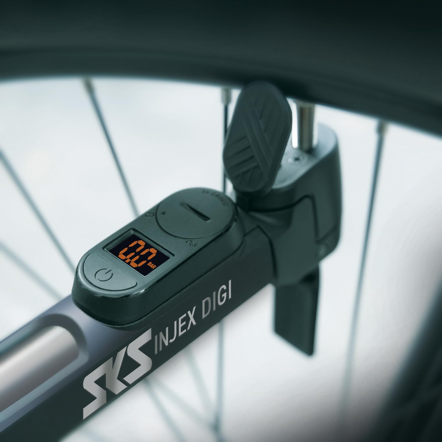 SKS Germany Injex Control Digi Pompe à vélo (manomètre numérique, Fonction télescopique commutable, poignée à 2 Composants avec Surface texturée, tête de Valve MV Easy, fabriquée en Allemagne)