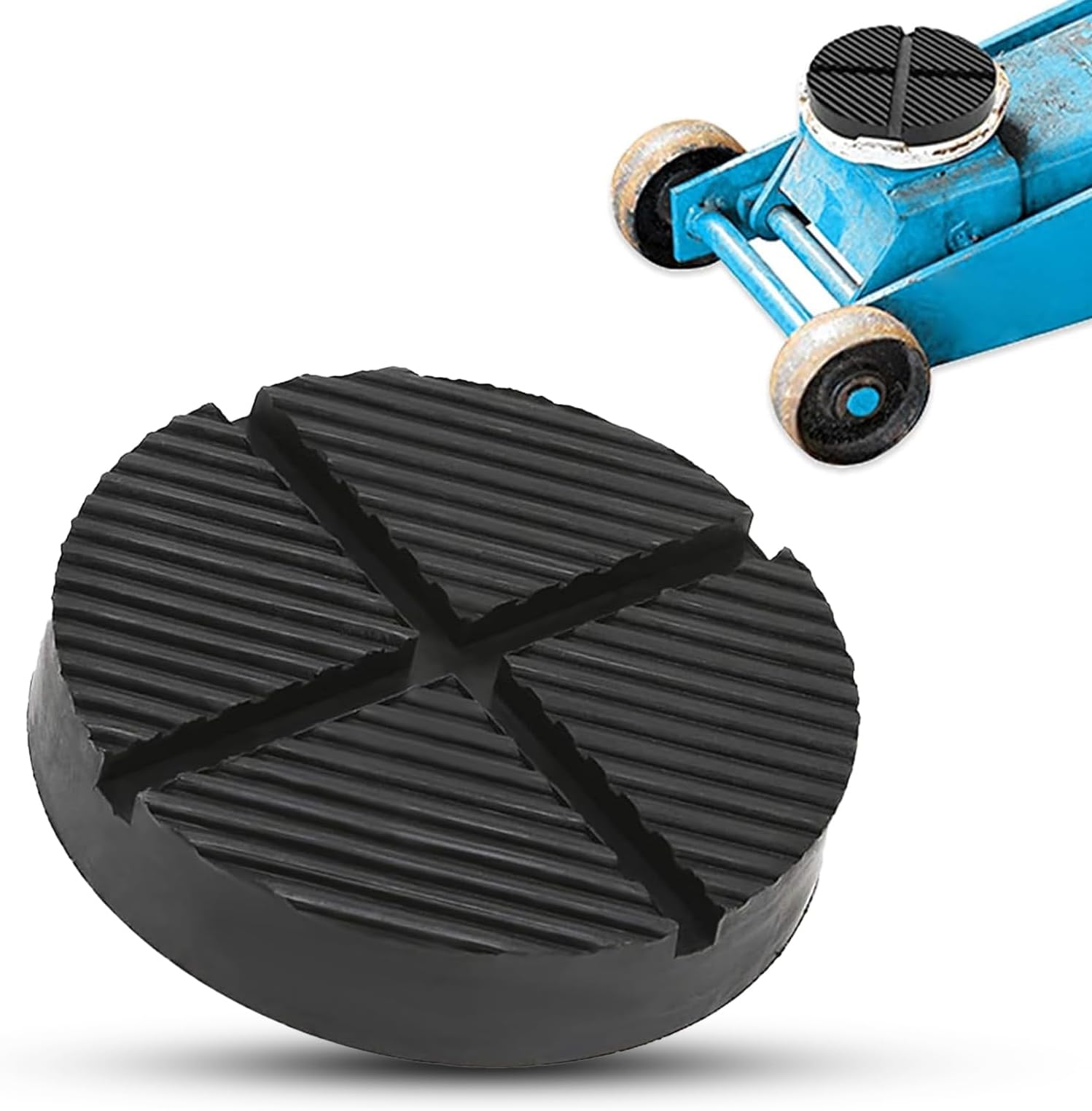Floor Jack Rubber Pad, Cross Groove Pinch Welded Side Frame Rail Protector Disc/Pad, Flexible Rubber Support Block Repair Accessories, Universal for Most Cars (Black)