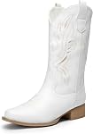 DREAM PAIRS Women's Cowboy Boots Mid Calf Cowgirl Boots Chunky Embroidery Stitched Square Toe Ladies Western Boots