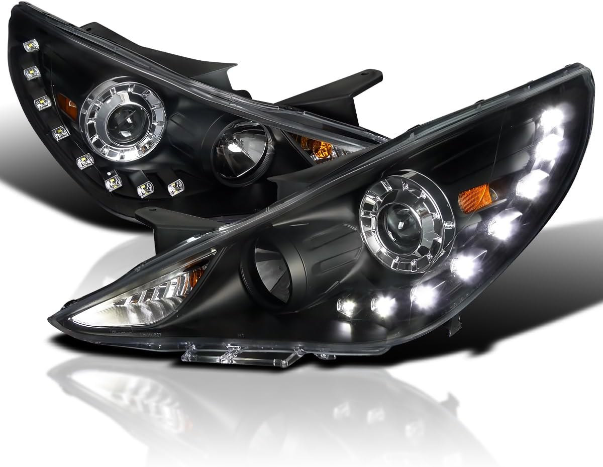 SPEC-D TUNING SMD LED Black Projector Headlights Compatible with 2011-2014 Hyundai Sonata, Left + Right Pair Headlamps Assembly