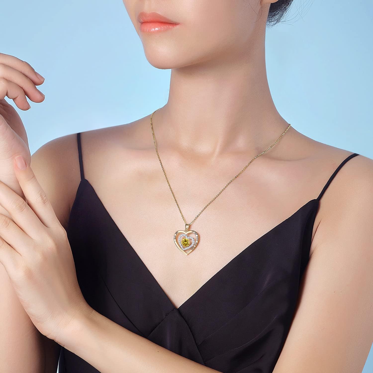 JD & P Sterling Silver Heart Necklace for Women, Cubic Zirconia Birthstone Necklace for Her, Gift Ideal for Wife Girlfriend Mom - Image 3