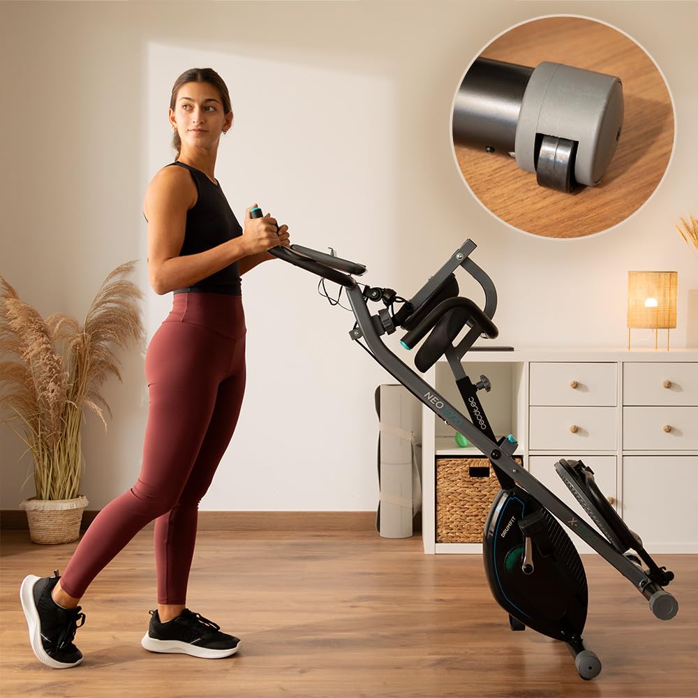 Cecotec Vélo Statique Pliable Magnétique X-Bike avec Écran LCD, Résistance Variable (8 niveaux), Selle Confort, Volant d’Inertie 1,5k, 2,5 et 3kg, Pliage Facile et Compact