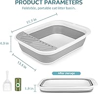 Vista 4 de ShineMe - Caja de arena plegable para gatos, bandeja de arena para gatos con pala y bolsa de arena, impermeable, antisalpicaduras, bandeja para Gris