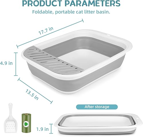 Miniatura 4 de ShineMe - Caja de arena plegable para gatos, bandeja de arena para gatos con pala y bolsa de arena, impermeable, antisalpicaduras, bandeja para