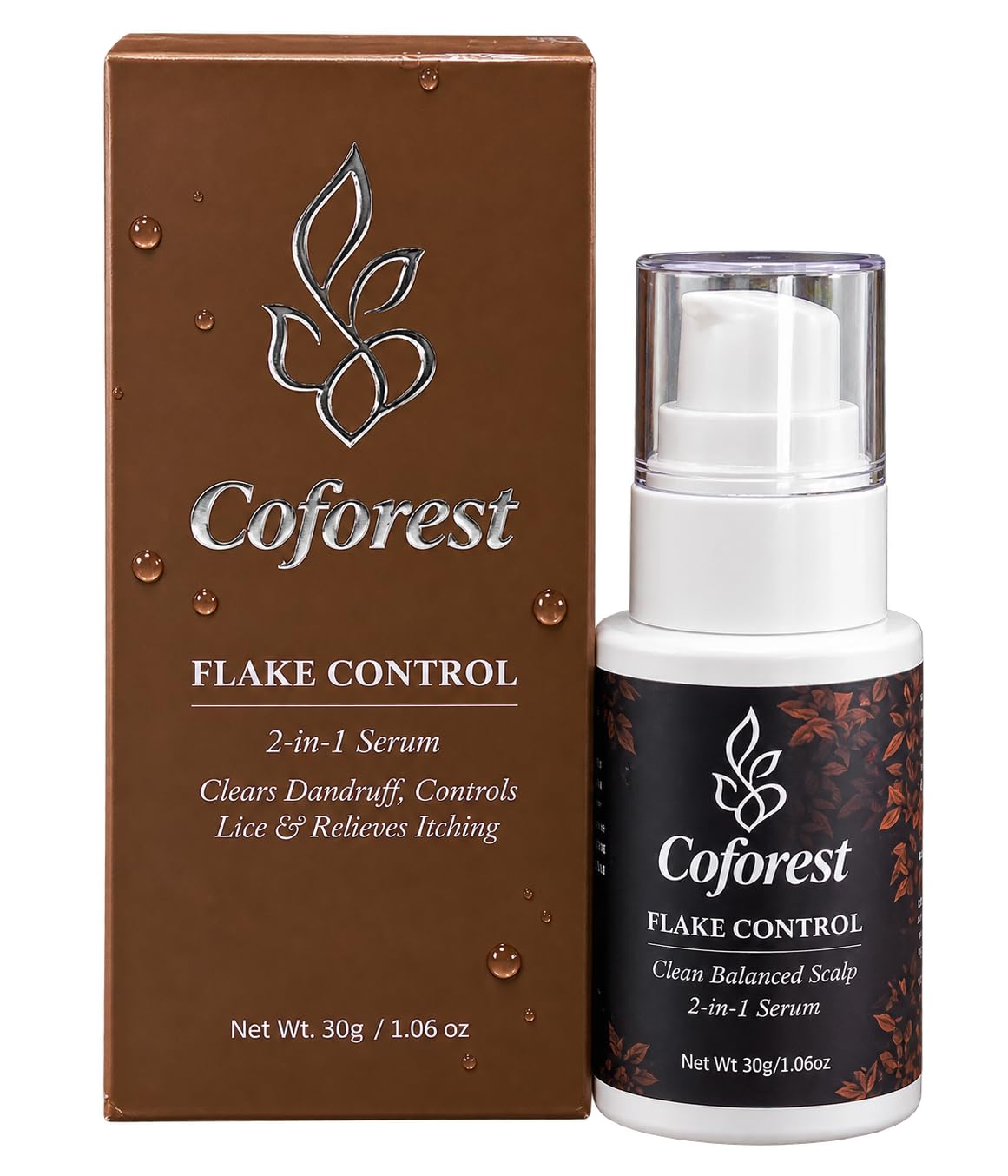 flake control hair serum | 2-in-1 serum | reduces dandruff and flakes | controls lice & relieves itching | with piroctone olamine, climbazole, peptides & botanical extracts - 30g