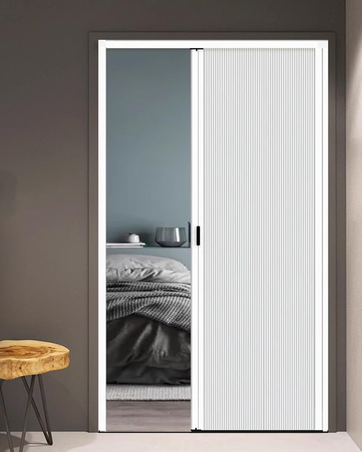 Customizable White Accordion Closet Doors - Blackout Sliding Retractable Room Divider with Handle, Foldable Design, Perfect for 60x203cm (23.6x80in) Spaces