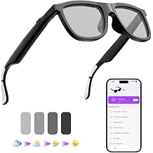 AI Smart Glasses Color-Change Lens,Translation Glasses with 164 Languages, Music Playback, Hands-Free Calls, UV Protection for Men and Women-Black
