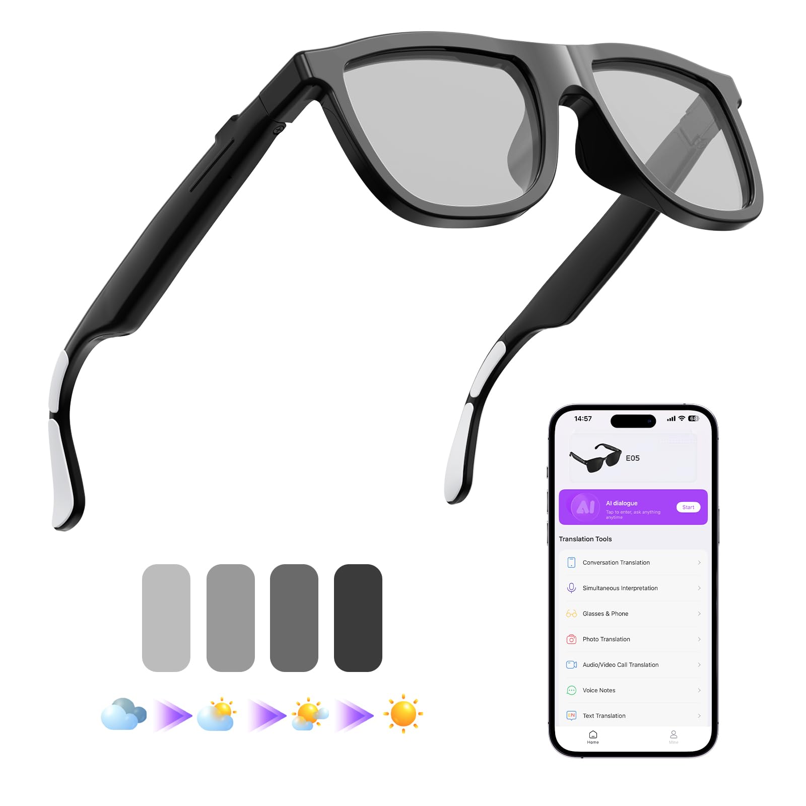 Photo 1 of REABELL AI Smart Glasses with UV Protection - Black