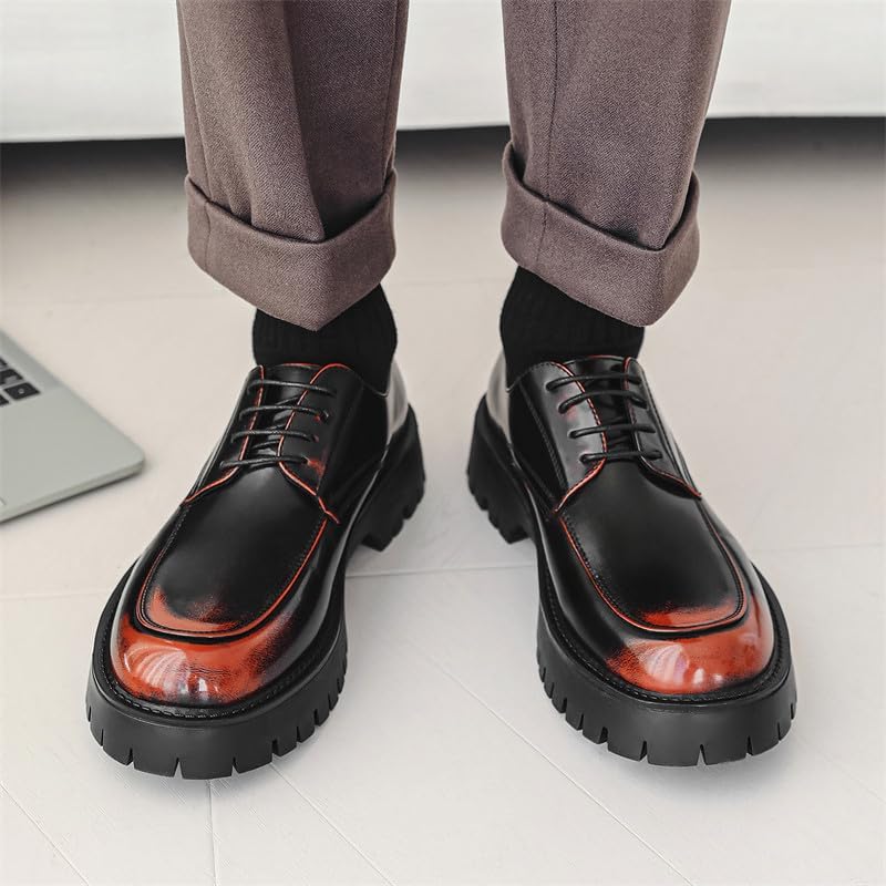 Santimon Men's Leather Lace Up Platform Oxfords Moc Toe Chunky Lug Sole Added Height Casual Derby Shoes Classic Work Office Business Dress Shoes