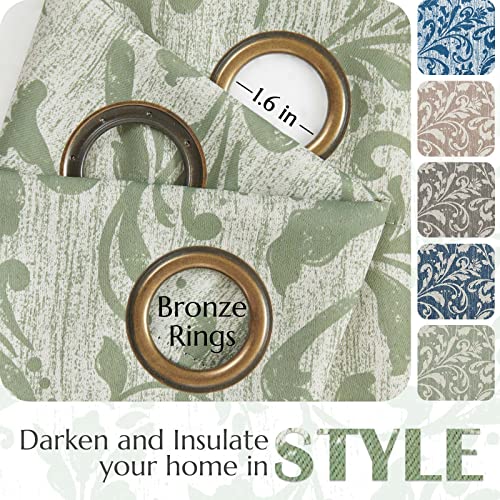 Jinchan 100% Blackout Curtains 84 Inches Long Green Scroll Floral Window Curtains For Bedroom Grommet Thermal Insulated Drapes For Living Room Farmhouse Vintage Window Treatments Set 2 Panels #TOP4