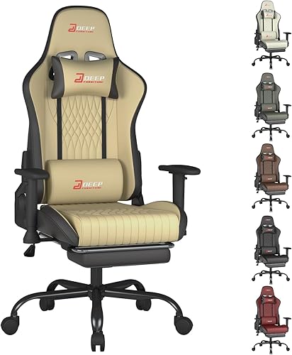Miniatura 8 de Silla de videojuegos ergonómica y cómoda silla de oficina para juegos, altura ajustable con una base giratoria de 360° y reposacabezas (1002-beige)