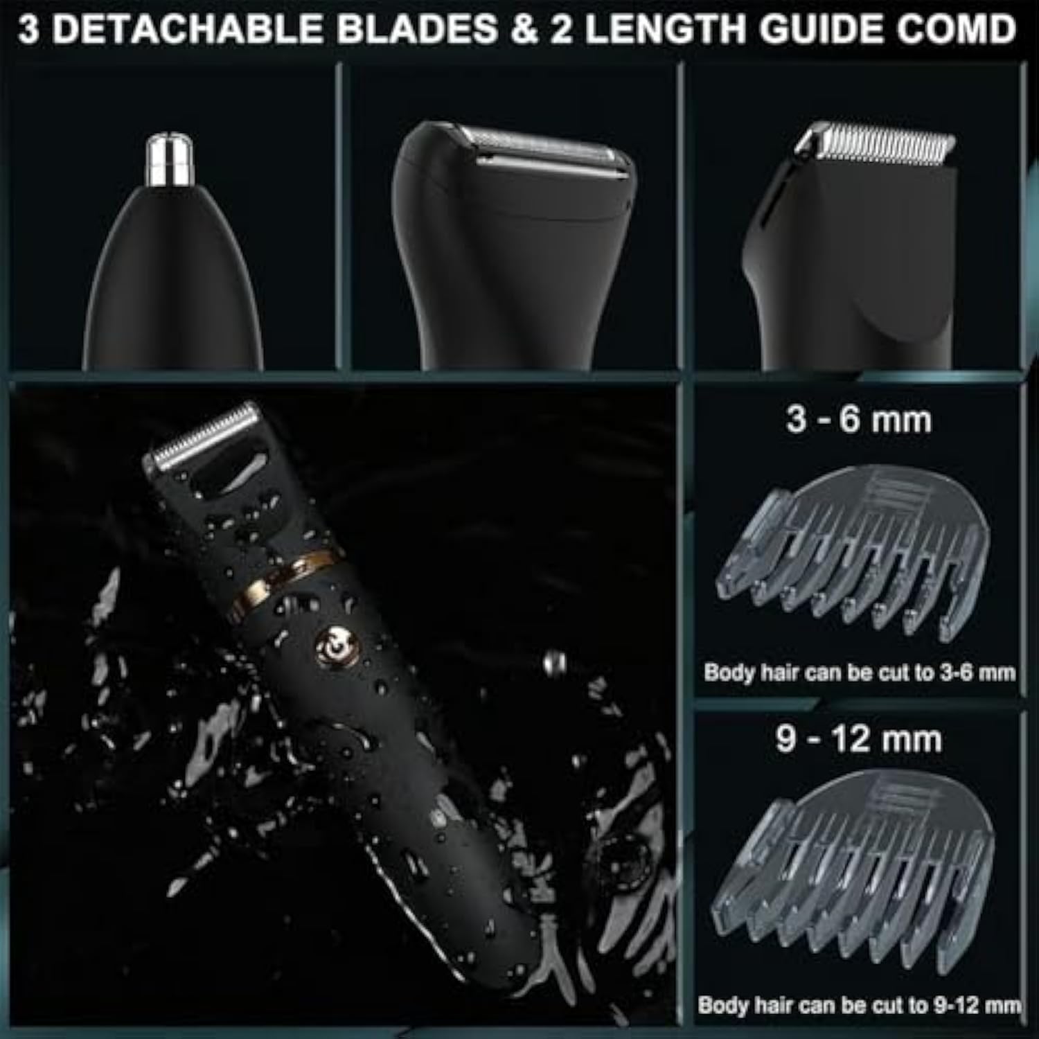 3 in 1 Elektrischer Körperhaartrimmer für Herren, IPX7 Wasserdichter Rasierer, LED-Display, Wet & Dry Haarschneider mit Keramikklinge, Intimbereich Bart Nase Gesicht Geschenk (C)