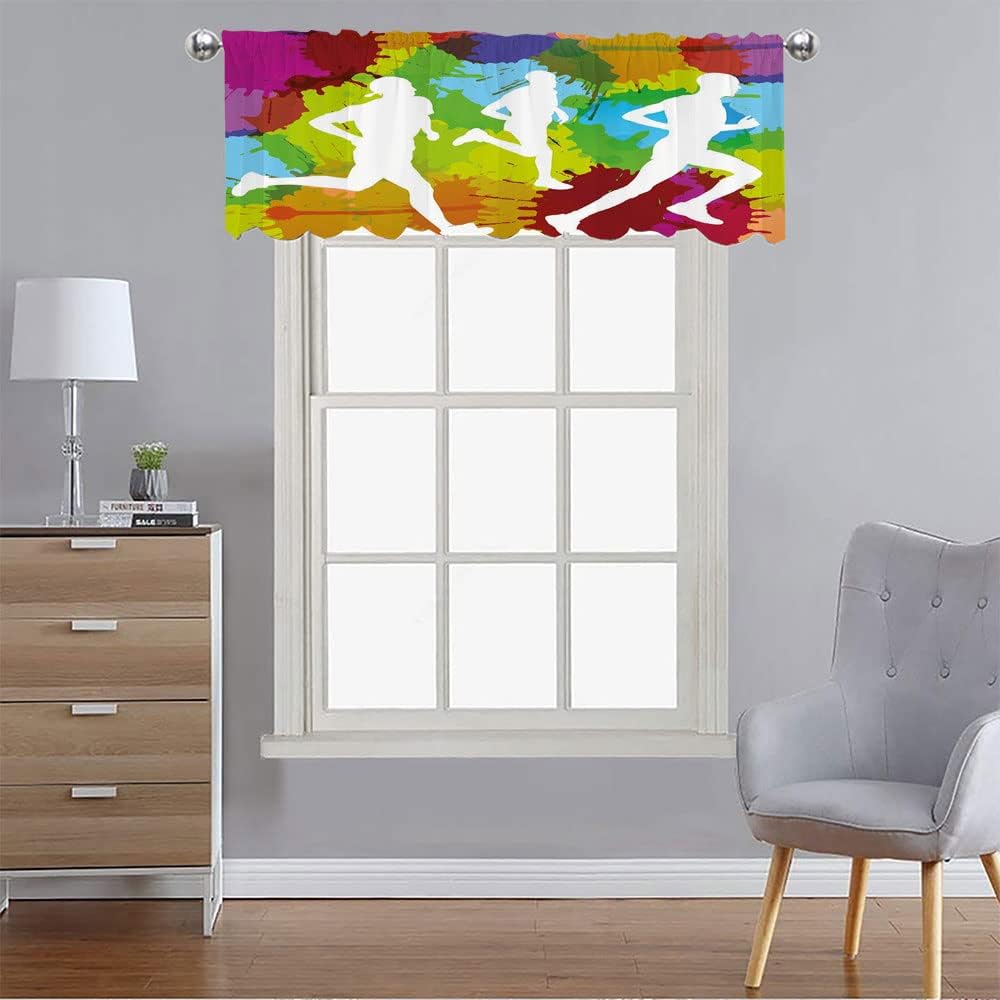 Blackout Window Curtains, Fitness Blackout Window Curtains Ombre, Watercolor Runners Jogging Outdoors Sportsman Marathon, 50"W x 18"L, For Living Room, Bedroom, Kitchen, Bathroom, Multicolor